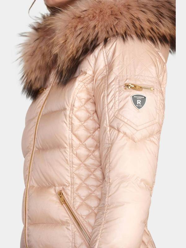 ROCKANDBLUE CIARA 90 cm - Damski puchowy płaszcz z kapturem o bardzo wąskim kroju