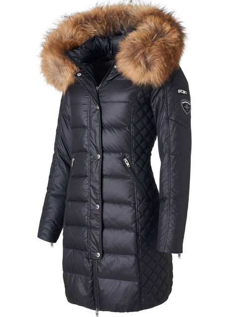 ROCKANDBLUE BEAM BLACK 90 cm - Damski puchowy płaszcz z kapturem o bardzo wąskim kroju