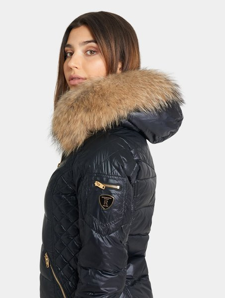 ROCKANDBLUE CIARA 90 cm - Damski puchowy płaszcz z kapturem o bardzo wąskim kroju