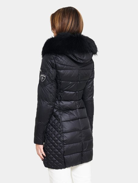 ROCKANDBLUE BEAM BLACK 90 cm - Damski puchowy płaszcz z kapturem o bardzo wąskim kroju