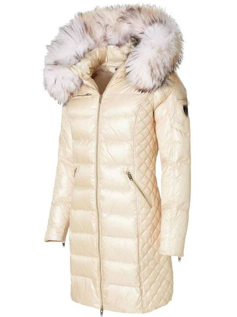 ROCKANDBLUE CIARA 90 cm - Damski puchowy płaszcz z kapturem o bardzo wąskim kroju