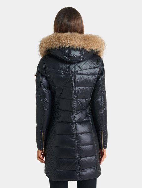 ROCKANDBLUE CIARA 90 cm - Damski puchowy płaszcz z kapturem o bardzo wąskim kroju