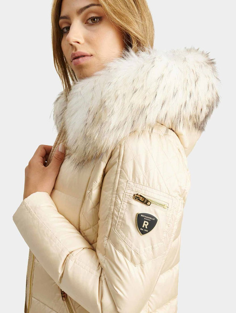 ROCKANDBLUE CIARA 90 cm - Damski puchowy płaszcz z kapturem o bardzo wąskim kroju