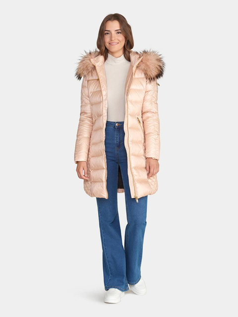 ROCKANDBLUE CIARA 90 cm - Damski puchowy płaszcz z kapturem o bardzo wąskim kroju