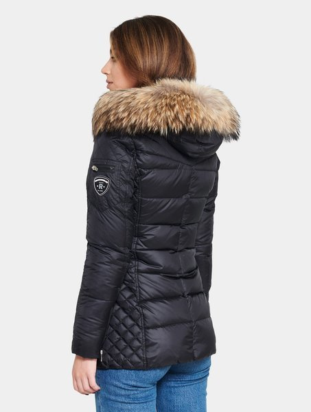 ROCKANDBLUE BEAM MID 75 cm - Kurtka puchowa o bardzo wąskim kroju z kapturem i kołnierzem z futra jenota