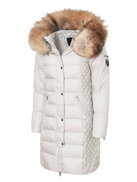 ROCKANDBLUE BEAM BEIGE 90 cm - Damski puchowy płaszcz z kapturem o bardzo wąskim kroju