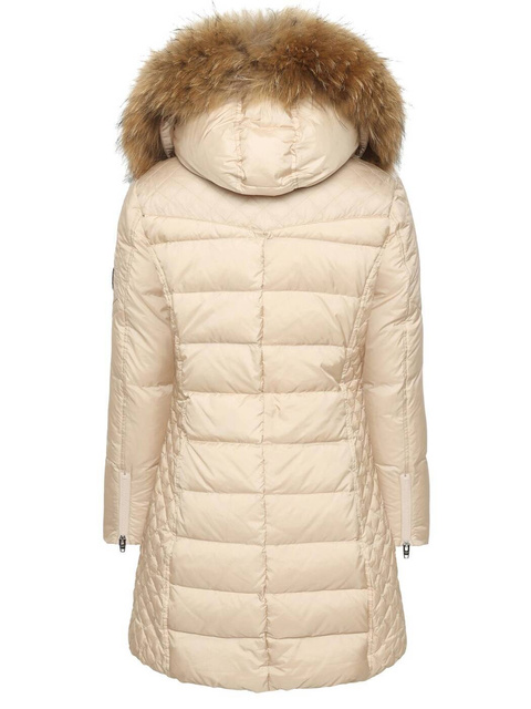 ROCKANDBLUE BEAM IVORY 90 cm - Damski puchowy płaszcz z kapturem o bardzo wąskim kroju