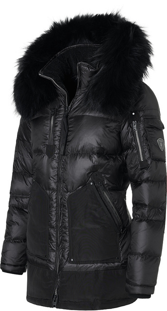 ROCKANDBLUE VALENCIA 78 cm - Czarna błyszcząco matowa sportowa kurtka puchowa z kapturem