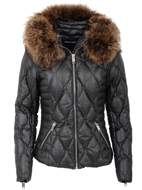 ROCKANDBLUE COSY CHIC 64 cm - Krótka, ciepła kurtka puchowa na zimę w kolorze czarnym z kołnierzem z jenota