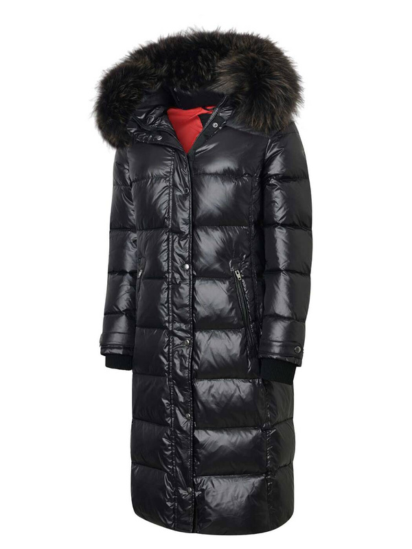 ROCKANDBLUE FARROW COAT 110 cm Czarny puchowy płaszcz z kapturem i